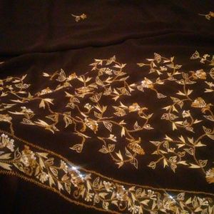 90% off Coffee brown embroidery sari fabric!